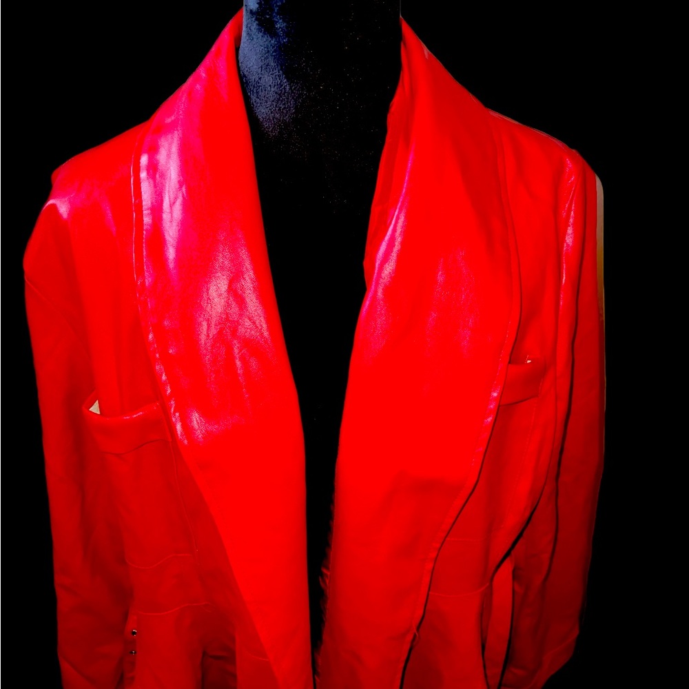 Red Leather Long Coat with Belt. New never worn.